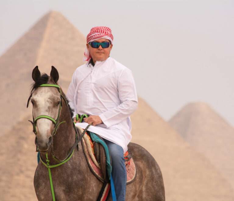 A tourist with local wear.