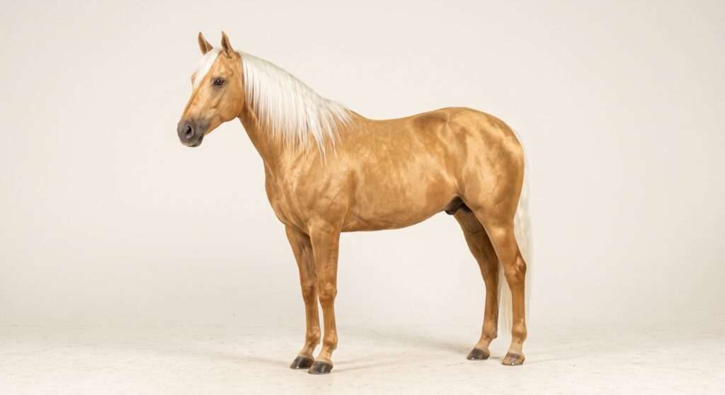 Golden palomino horse on a plain studio background