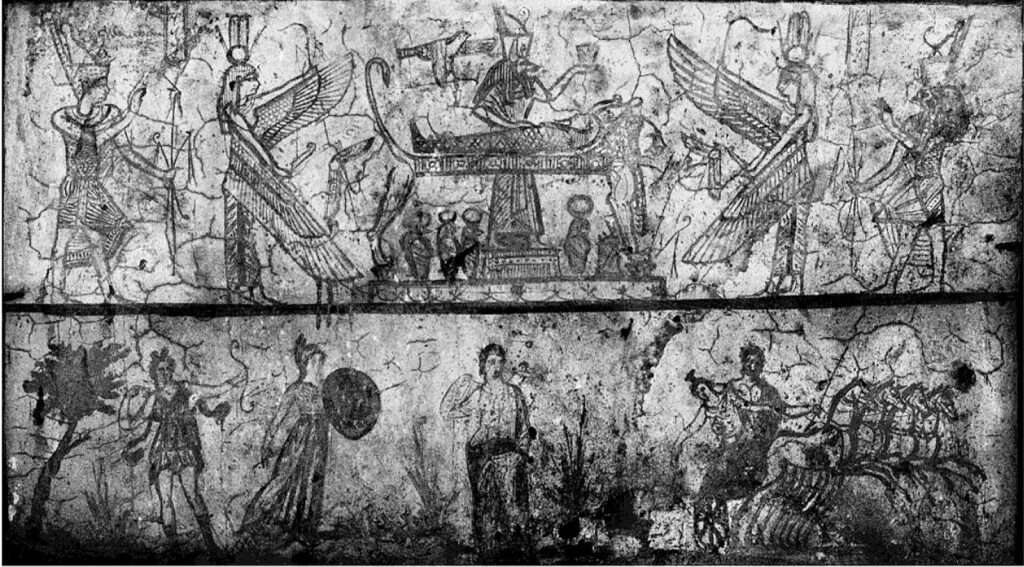 Carved reliefs in the Catacombs of Kom El Shoqafa, Alexandria